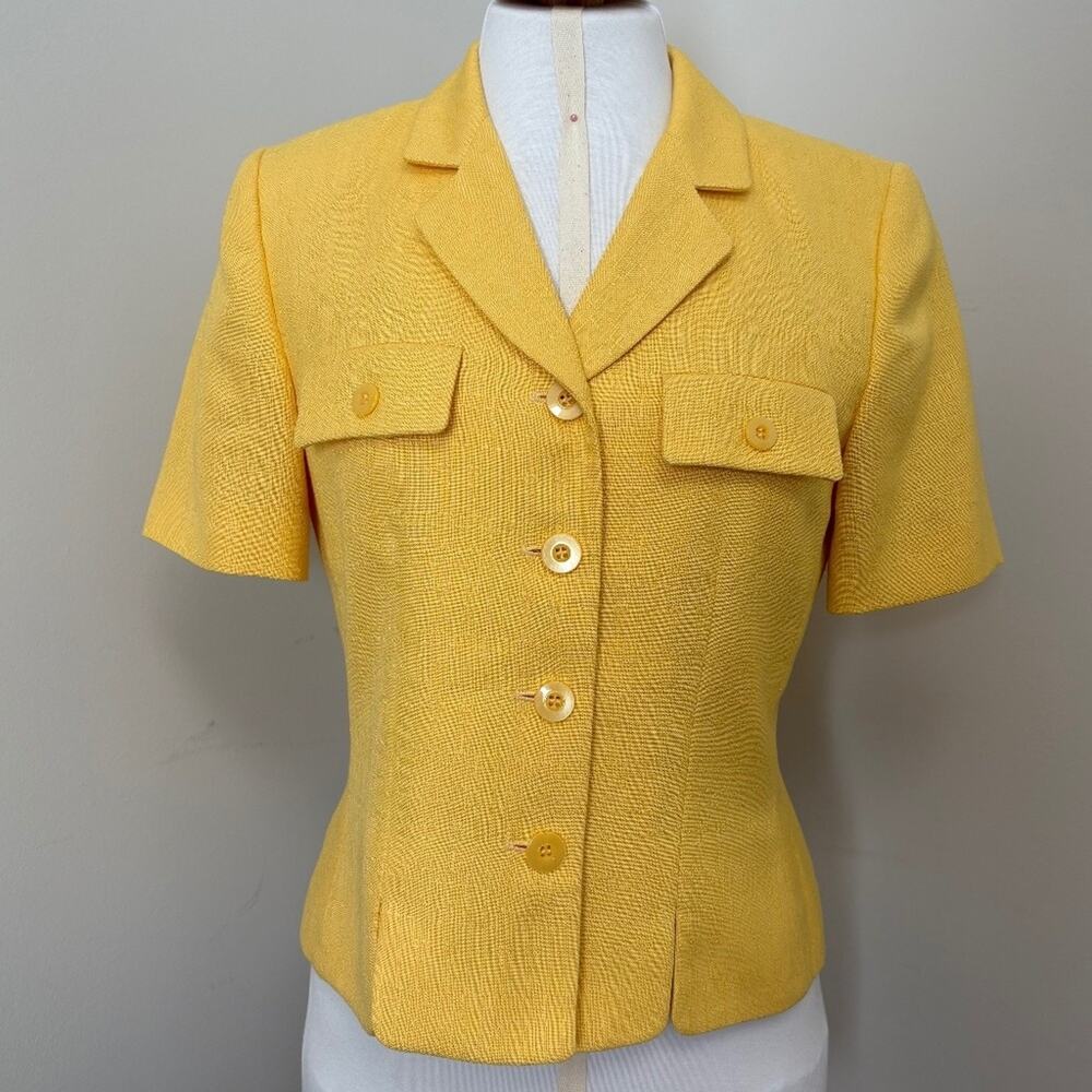 Vintage Le Suit Sunshine Lemon Yellow Fitted Blazer Y2K Mod Short Sleeve Size 6